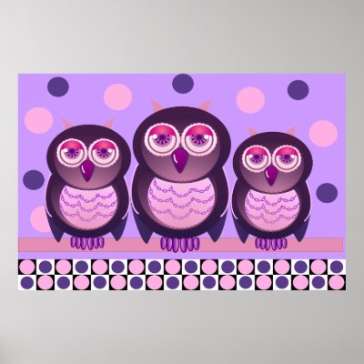 cute girly poster "The Owl Family" by walstraasart