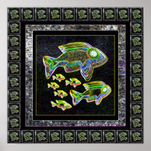 Cute Glowing Fish Family Posters