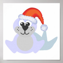 Cute Goofkins Xmas baby seal santa Print