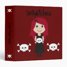 Cute Gothalicious Redhead Goth Girl With Skulls 3 Ring Binder