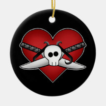 Cute gothic punk heart on guard anti valentine christmas ornament