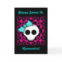 Cute gothic skull birthday for sweet 16 cards