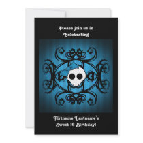 Cute gothic skull blue and black 5x7 sweet 16