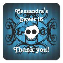 Cute gothic skull blue and black sweet 16 sticker
