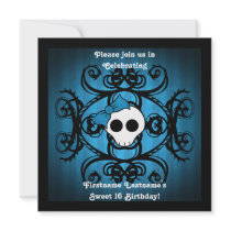 Cute gothic skull  blue black square sweet 16