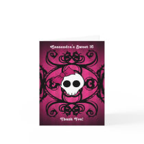 Cute gothic skull on fuschia and black sweet 16