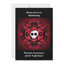 Cute gothic skull on red and black 5x7 sweet 16