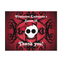 Cute gothic skull on red and black sweet 16 post card