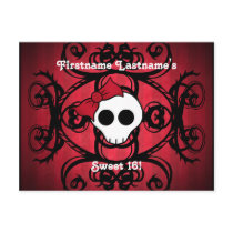 Cute gothic skull on red and black sweet 16 post card