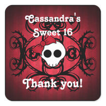 Cute gothic skull on red and black sweet 16 sticker