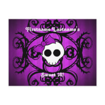 Cute gothic skull purple and black sweet 16 postcard