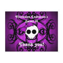 Cute gothic skull purple and black sweet 16 post card