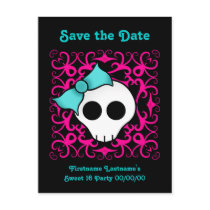 Cute gothic skull sweet 16 save the date postcard