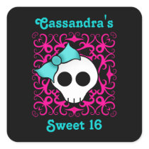 Cute gothic skull sweet 16 sticker