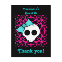 Cute gothic skull sweet 16 thank you postcards