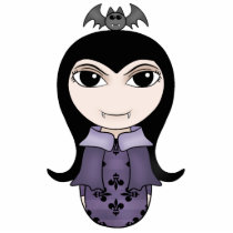 Cute gothic vampire girl in purple photo sculpture