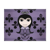 Cute gothic vampire girl in purple postcards