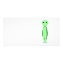 Cute Green Alien. Cartoon. Photo Card Template