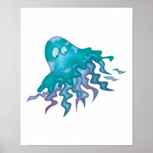 cute green and purple squid poster