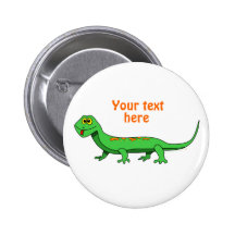 Cute Green Cartoon Lizard Kids Reptile Pinback Buttons