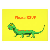 Cute Green Cartoon Lizard Kids Reptile Custom Invitations