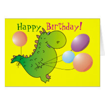 Cute Green Dragon Happy Birthday Greeting Card