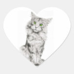 Cute Green Eyed Cat Heart Stickers
