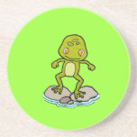 Cute green frog beverage coasters