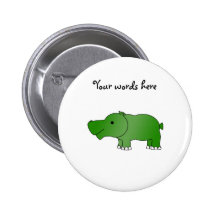 Cute green hippo pinback button