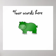Cute green hippo poster