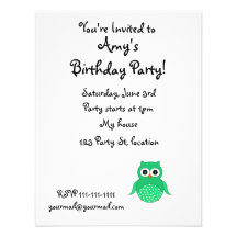Cute green owl invitations