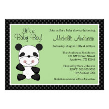 Cute Green Panda Baby Shower Invitations