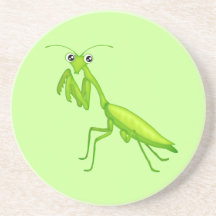 Cute Green Praying Mantis Sandstone Drink Coaster
