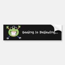 Cute Green Three Eye Alien Cartoon Character Bumper Stickers