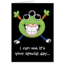 Cute Green Three Eye Alien Cartoon Character Cards