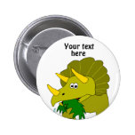 Cute Green Triceratops Cartoon Dinosaur Buttons