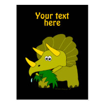 Cute Green Triceratops Cartoon Dinosaur Postcards