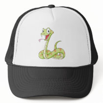 Cute Green Viper Snake Cartoon Shirt Trucker Hats