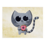 Cute Grey Cat and Doughnut Postcard