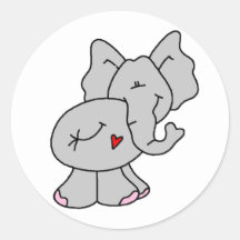 Cute Grey Elephant Round Stickers