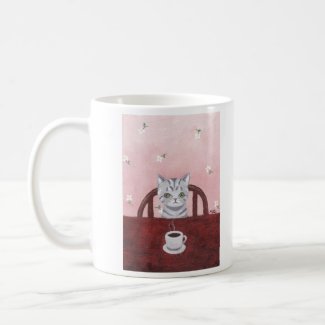 Cute Grey Tabby Kitten Cat Coffee Mug Cottage Chic