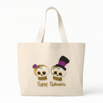 Cute Halloween Skull Couple Tote Bag