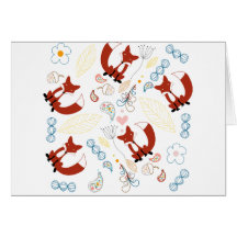 Cute Hand Drawn Fox Hearts in Yellow Blue Pink Greeting Cards