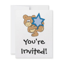 cute hanukkah teddy bear holding star of david invitations