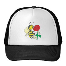 cute happy bee smelling rose hat