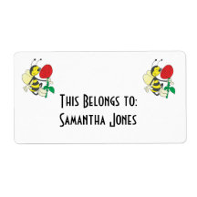 cute happy bee smelling rose personalized shipping label