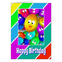 Cute Happy Birthday Card with Happy Face Balloons