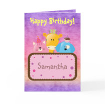Cute Happy Birthday Giraffe, Dog & Cat Card