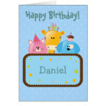 Cute Happy Birthday Giraffe, Dog & Cat Card