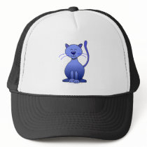 Cute Happy Blue Smiling Cat Picture Funny Template Mesh Hat